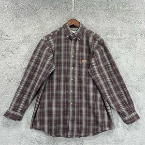 Carhartt Flannel Button Shirt Rugged Outdoor Workwear Maroon Gray Men Sz Medium